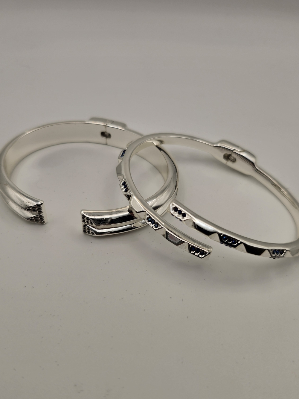 NEW Bomb Party Set of 2 Hinged Cuff Stack Bracelets with Silver Plating